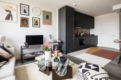 Wood, Metal And Glass Coffee Table