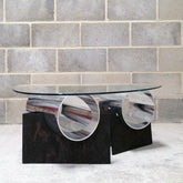 Wood, Metal And Glass Coffee Table