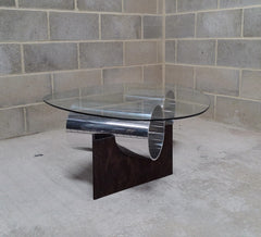 Wood, Metal And Glass Coffee Table