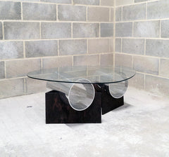 Wood, Metal And Glass Coffee Table