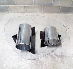 Wood, Metal And Glass Coffee Table