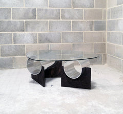 Wood, Metal And Glass Coffee Table
