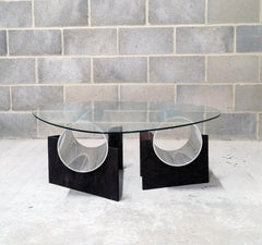 Wood, Metal And Glass Coffee Table